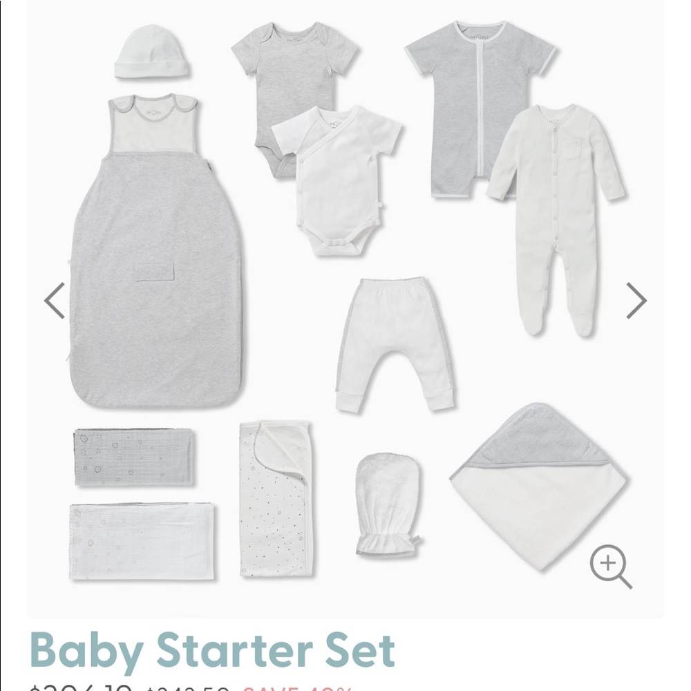 NWT luxury organic Baby Mori starter kit - grey and white